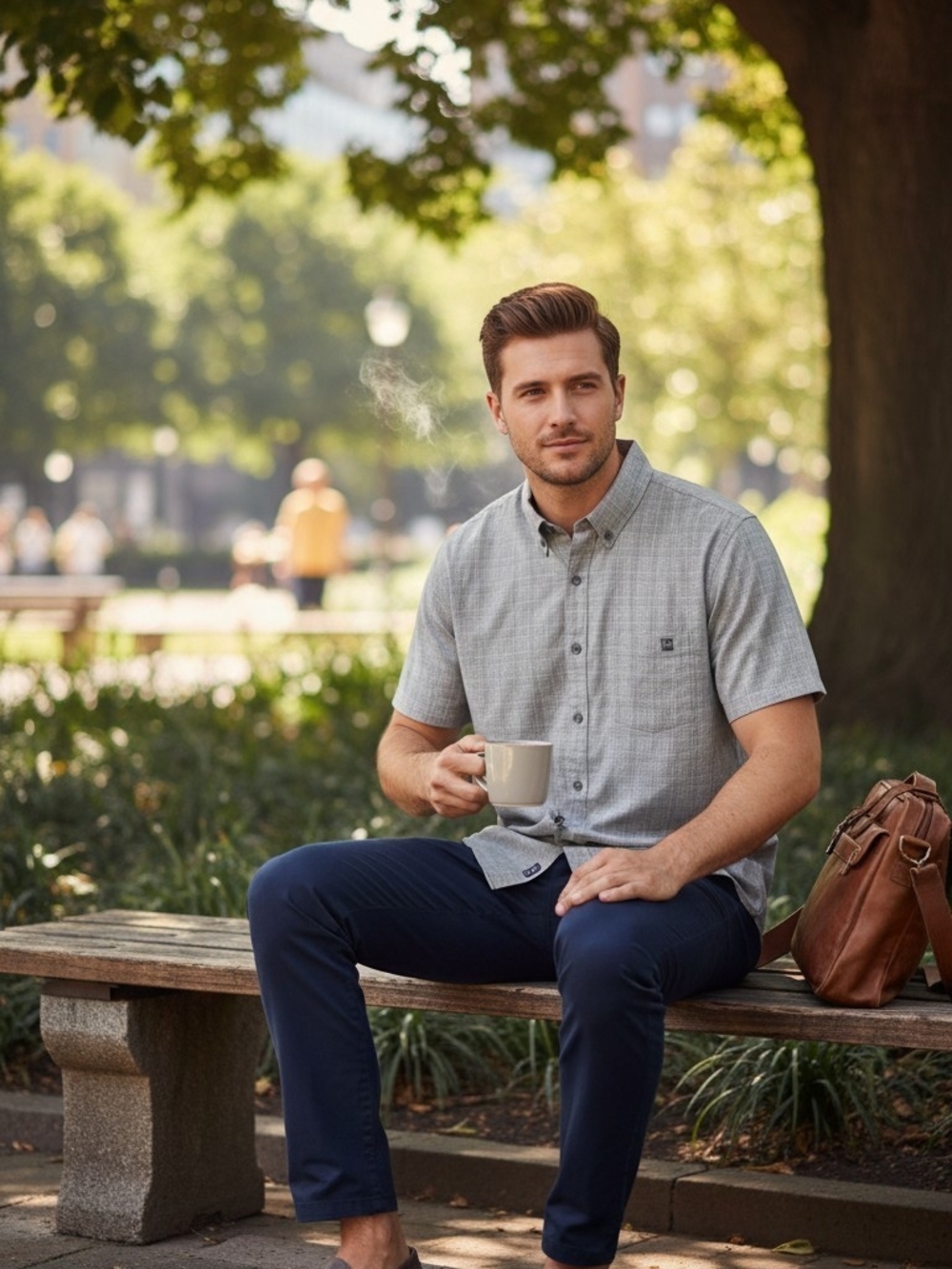 Huk Men's Short-Sleeve Button-Down Shirt in Light Gray